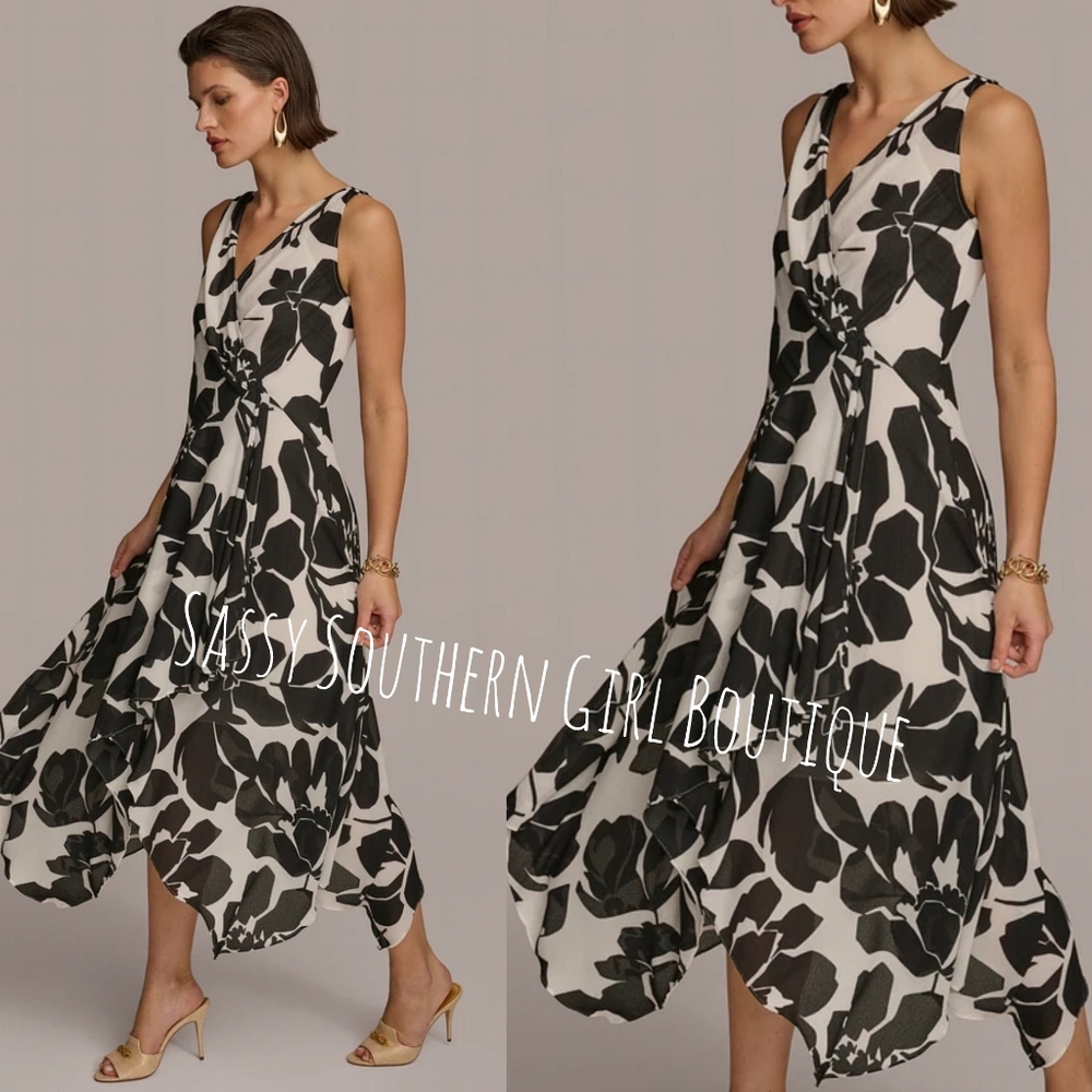 🆕⭐ Donna Karan Black Label White Black Floral Midi Dress - Picture 5 of 14